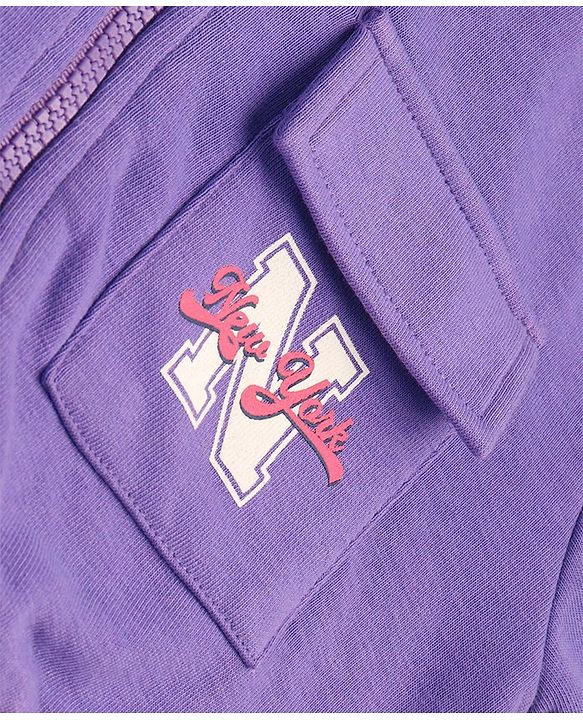 Pine Kids Cotton Knit Full Sleeves Front Open Hooded Sweatjacket with Front Back Floral & Text Print Print - Purple
