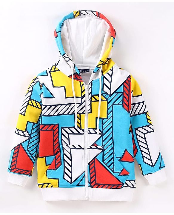 Pine Kids Cotton Knit Full Sleeves Hooded Sweatjacket with Print - White