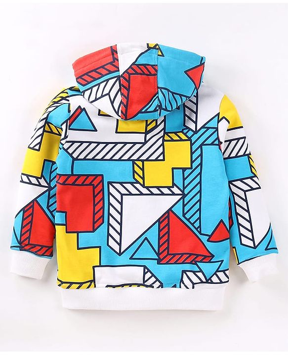 Pine Kids Cotton Knit Full Sleeves Hooded Sweatjacket with Print - White