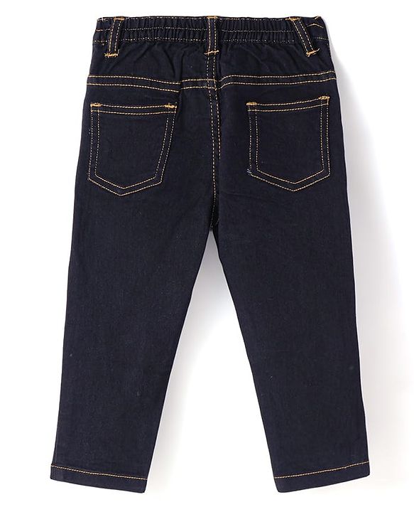 Babyhug Denim Full Length Washed Jeans with Stretch Solid Colour - Black
