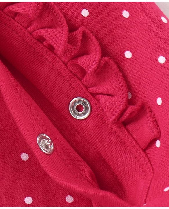 Babyhug Cotton Knit Full Sleeves Sleep Suit With Polka Dots & Deer Print - Dark Pink
