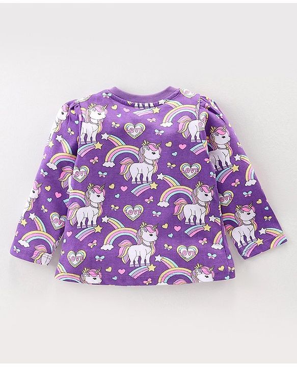 Babyhug Cotton Knit Full Sleeves Night Suit With Unicorn Print - Purple