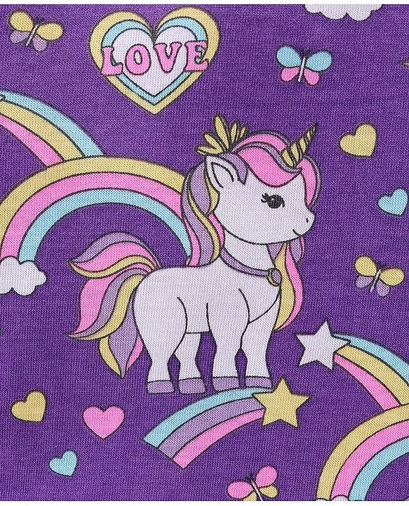 Babyhug Cotton Knit Full Sleeves Night Suit With Unicorn Print - Purple
