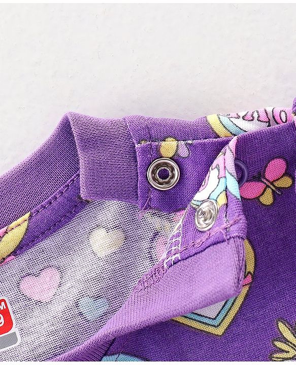 Babyhug Cotton Knit Full Sleeves Night Suit With Unicorn Print - Purple