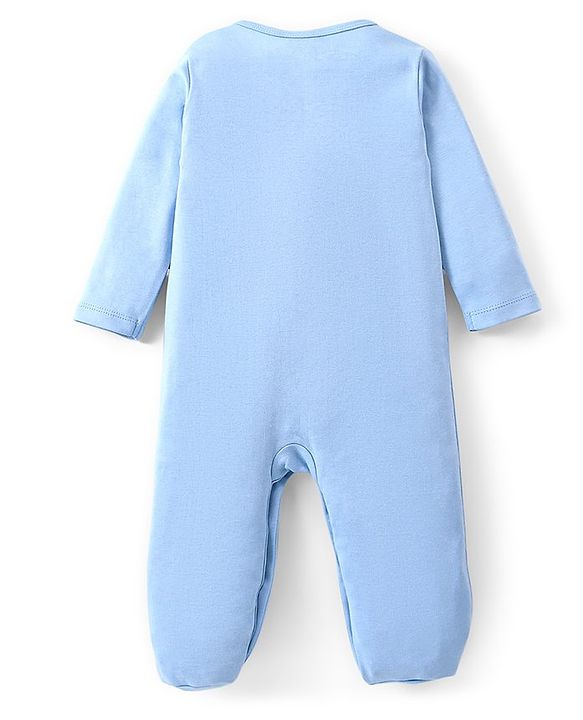 Babyhug Cotton Knit Full Sleeves Footed Sleep Suits with Animal Print Pack of 2 - Blue