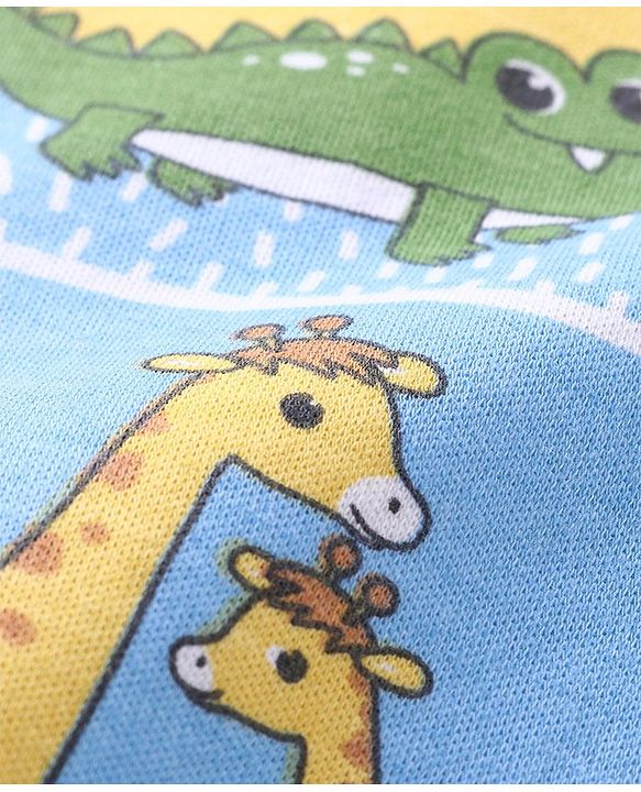 Babyhug Cotton Knit Full Sleeves Footed Sleep Suits with Animal Print Pack of 2 - Blue