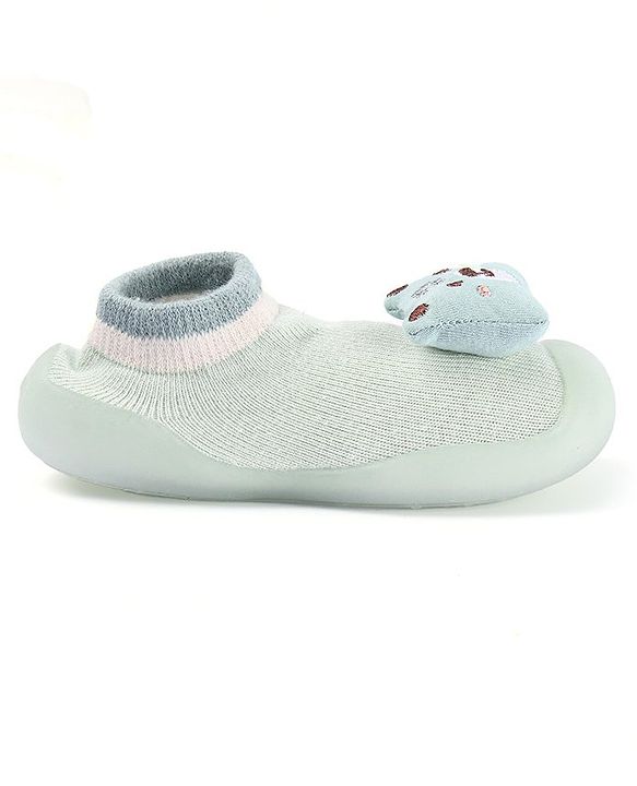 Cute Walk by Babyhug Slip On Sock shoes With Bear Applique - Green