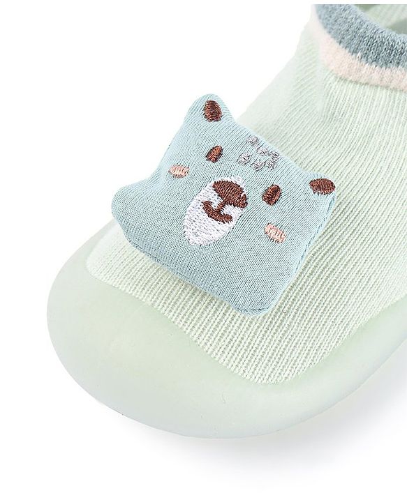 Cute Walk by Babyhug Slip On Sock shoes With Bear Applique - Green