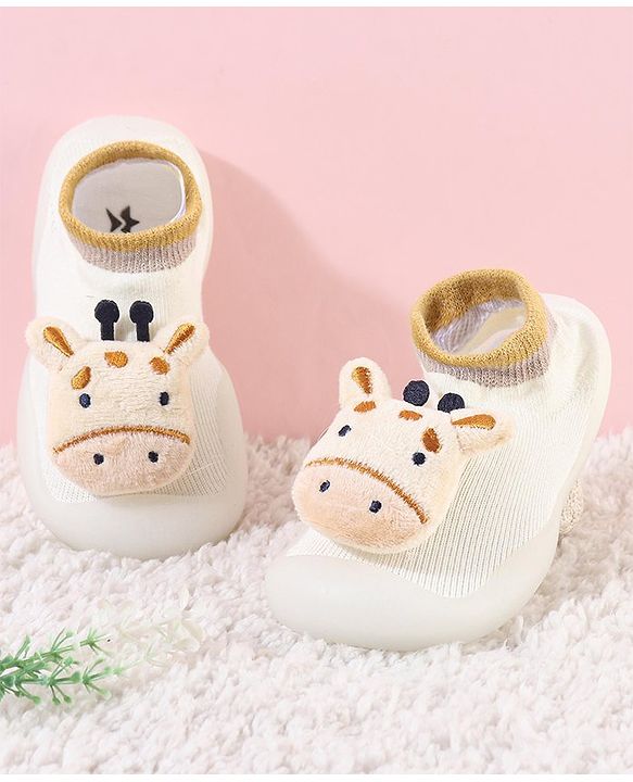 Cute Walk by Babyhug Cow Applique Slip On Sock Shoes - Beige