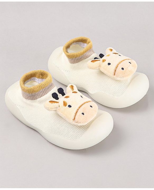 Cute Walk by Babyhug Cow Applique Slip On Sock Shoes - Beige