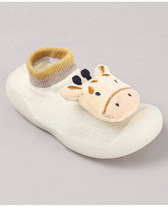 Cute Walk by Babyhug Cow Applique Slip On Sock Shoes - Beige