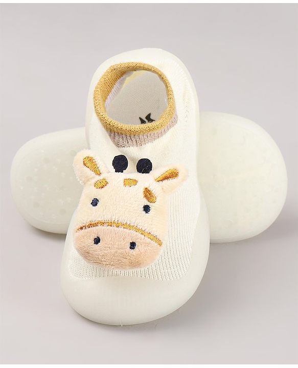 Cute Walk by Babyhug Cow Applique Slip On Sock Shoes - Beige