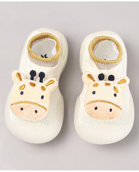 Cute Walk by Babyhug Cow Applique Slip On Sock Shoes - Beige