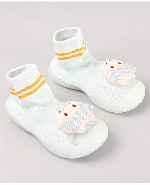 Cute Walk by Babyhug Teddy Applique Slip On Sock Shoes - Blue