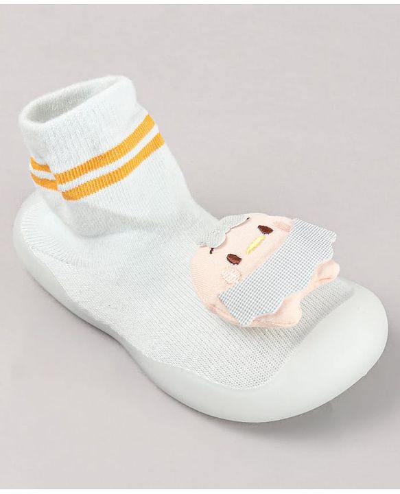 Cute Walk by Babyhug Teddy Applique Slip On Sock Shoes - Blue