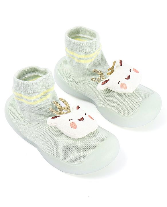 Cute Walk by Babyhug Teddy Applique Slip On Sock Shoes - Green