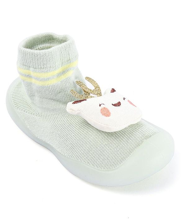 Cute Walk by Babyhug Teddy Applique Slip On Sock Shoes - Green