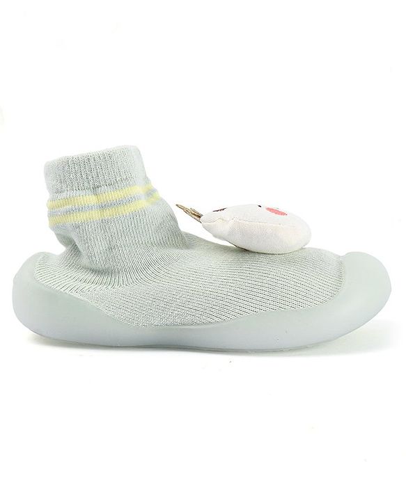 Cute Walk by Babyhug Teddy Applique Slip On Sock Shoes - Green
