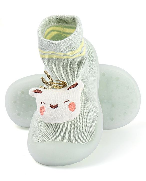 Cute Walk by Babyhug Teddy Applique Slip On Sock Shoes - Green