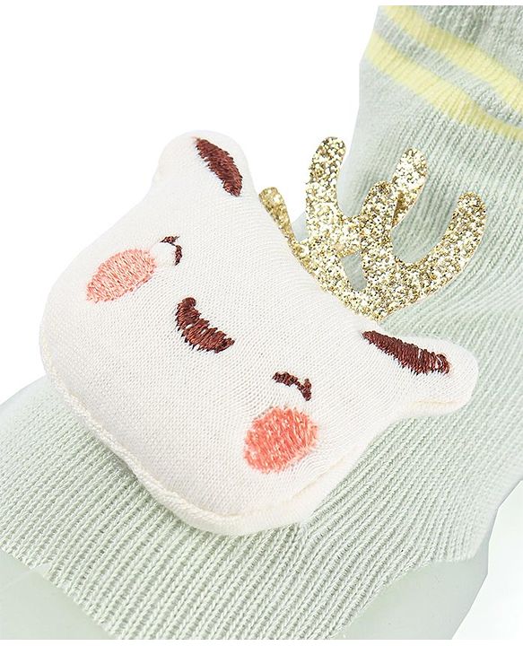 Cute Walk by Babyhug Teddy Applique Slip On Sock Shoes - Green