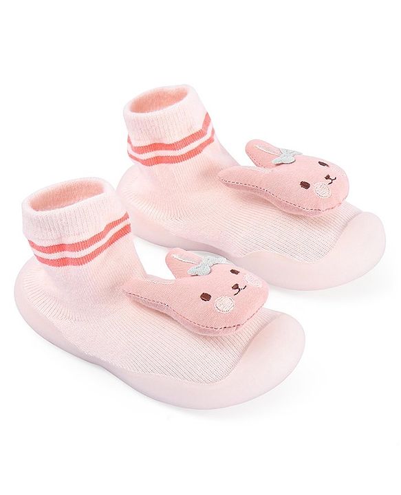 Cute Walk by Babyhug Teddy Applique Slip On Sock Shoes - Green
