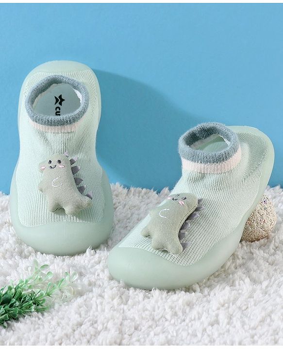 Cute Walk by Babyhug Socks Shoes Dino Applique - Green