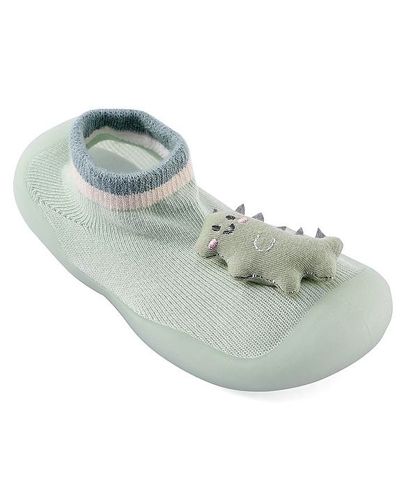 Cute Walk by Babyhug Socks Shoes Dino Applique - Green