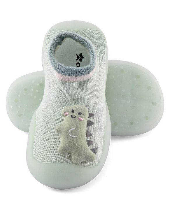 Cute Walk by Babyhug Socks Shoes Dino Applique - Green