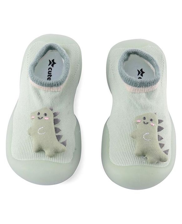 Cute Walk by Babyhug Socks Shoes Dino Applique - Green