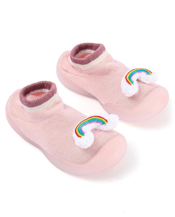 Cute Walk by Babyhug Rainbow Applique Slip On Sock Shoes- Pink
