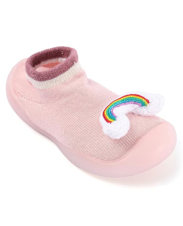 Cute Walk by Babyhug Rainbow Applique Slip On Sock Shoes- Pink