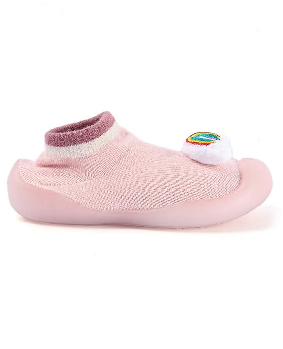 Cute Walk by Babyhug Rainbow Applique Slip On Sock Shoes- Pink