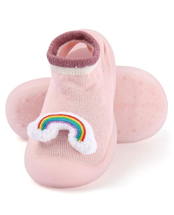 Cute Walk by Babyhug Rainbow Applique Slip On Sock Shoes- Pink