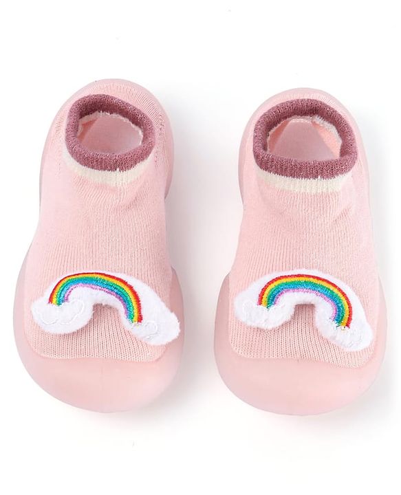 Cute Walk by Babyhug Rainbow Applique Slip On Sock Shoes- Pink