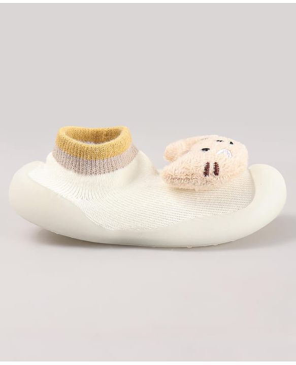 Cute Walk by Babyhug Cat & Fish Applique Slip On Sock Shoes- Beige
