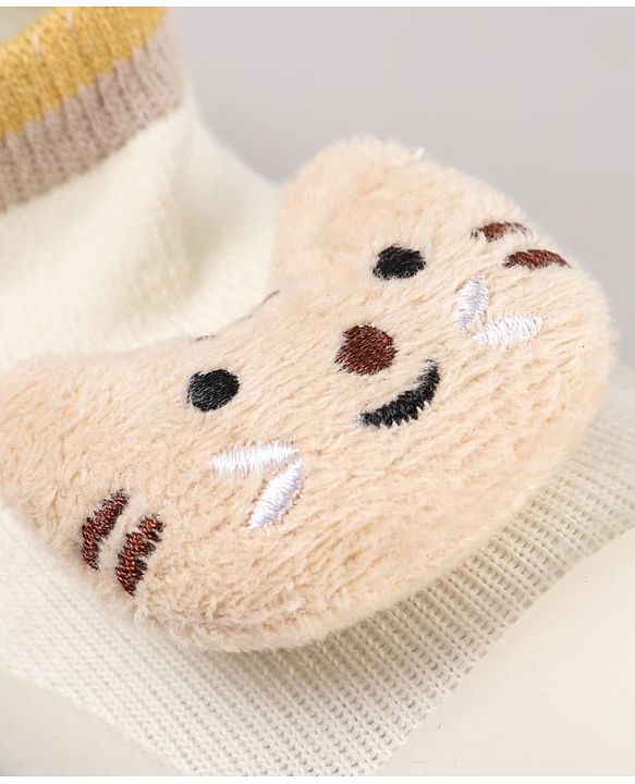 Cute Walk by Babyhug Cat & Fish Applique Slip On Sock Shoes- Beige