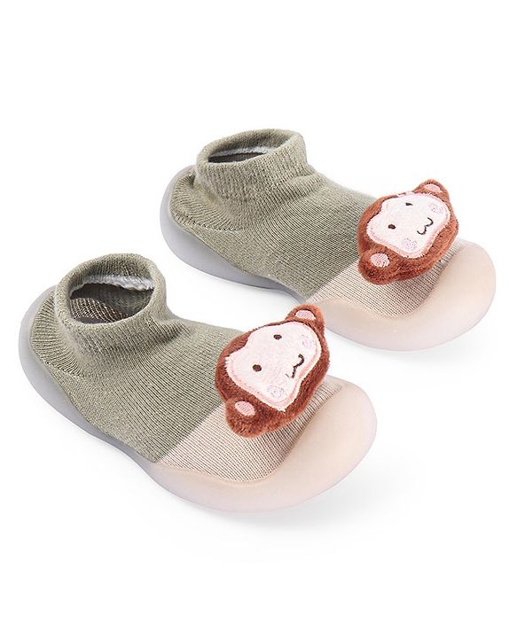 Cute Walk by Babyhug Koala Bear Applique Slip On Sock Shoes - Green