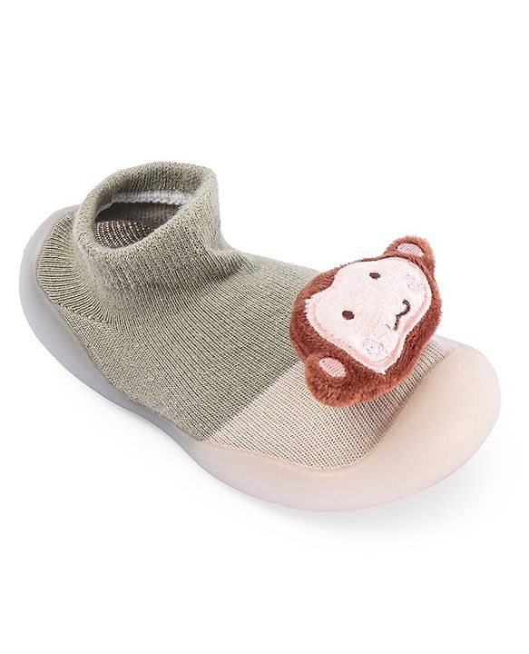 Cute Walk by Babyhug Koala Bear Applique Slip On Sock Shoes - Green