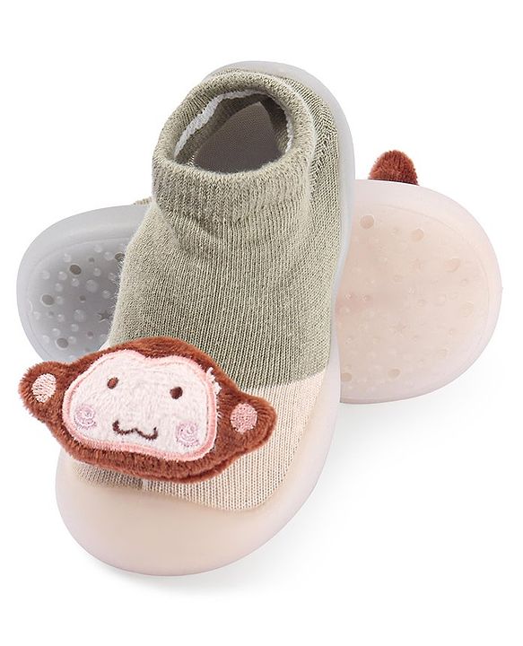 Cute Walk by Babyhug Koala Bear Applique Slip On Sock Shoes - Green