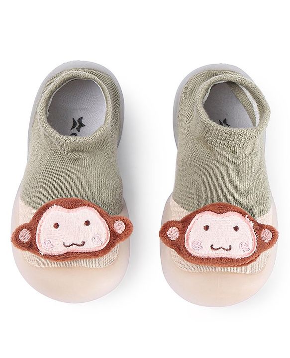 Cute Walk by Babyhug Koala Bear Applique Slip On Sock Shoes - Green