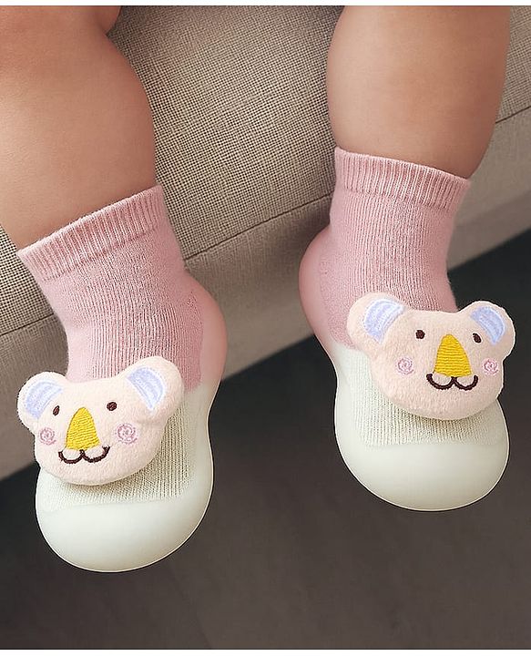 Cute Walk by Babyhug Koala Bear Applique Slip On Sock Shoes - Green