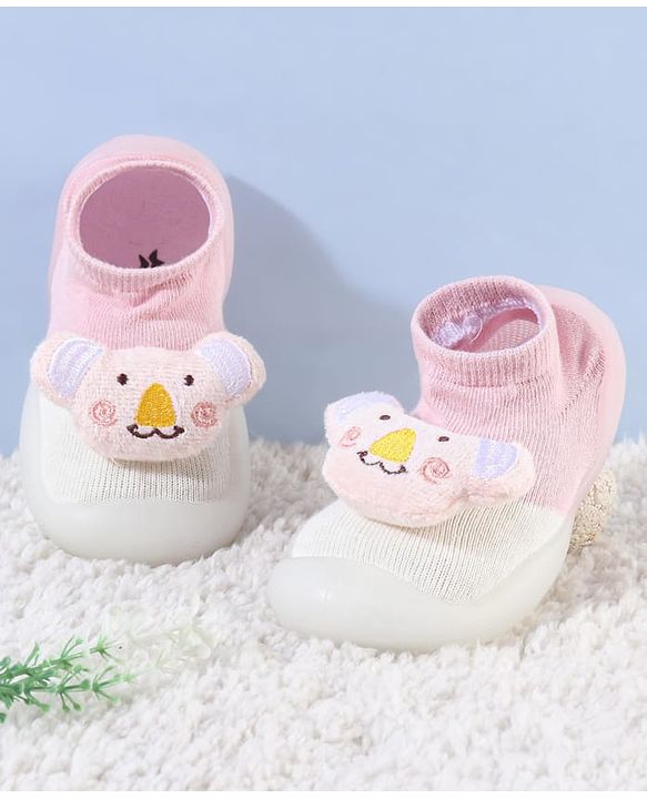 Cute Walk by Babyhug Koala Bear Applique Slip On Sock Shoes - Green