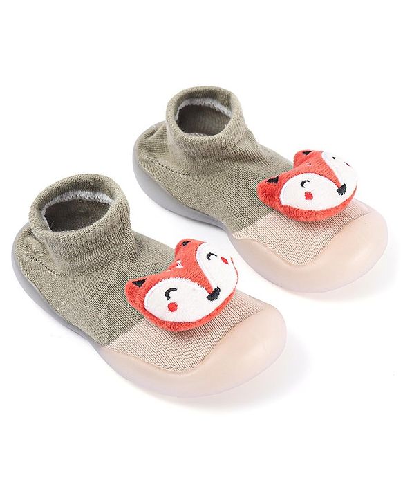 Cute Walk by Babyhug Fox Applique Slip On Sock Shoes - Dark Green