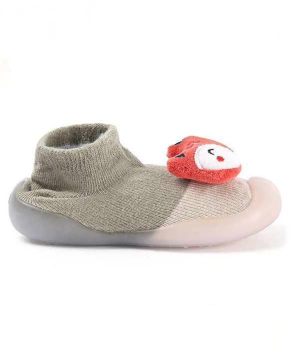 Cute Walk by Babyhug Fox Applique Slip On Sock Shoes - Dark Green