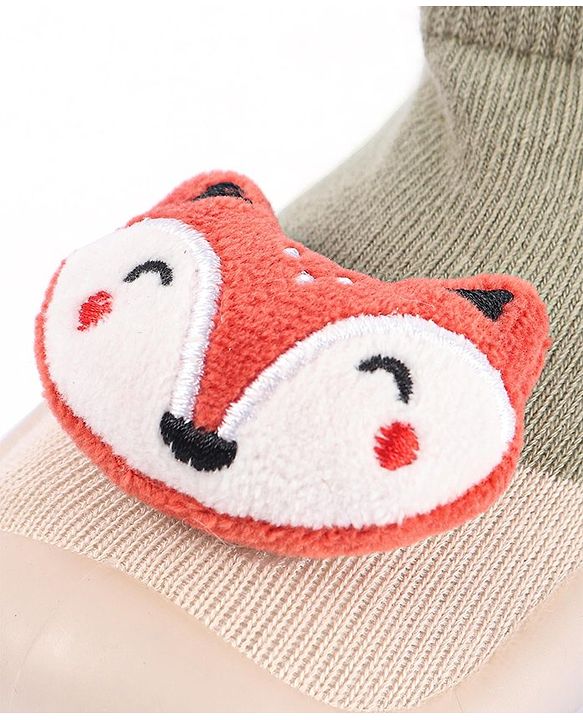 Cute Walk by Babyhug Fox Applique Slip On Sock Shoes - Dark Green