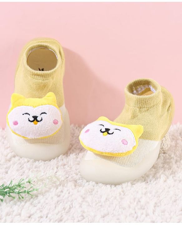 Cute Walk by Babyhug Puppy Applique Slip On Sock Shoes - Yellow