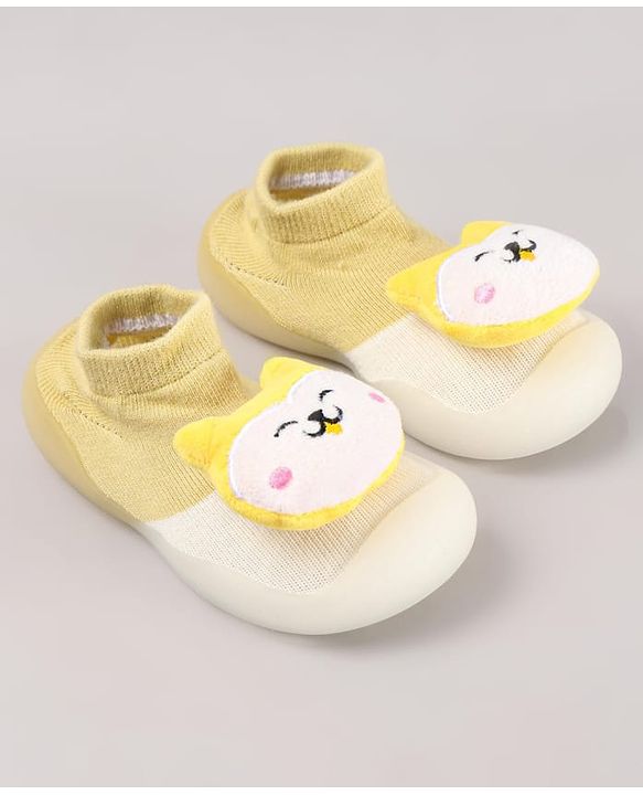 Cute Walk by Babyhug Puppy Applique Slip On Sock Shoes - Yellow