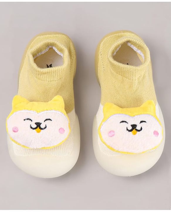 Cute Walk by Babyhug Puppy Applique Slip On Sock Shoes - Yellow