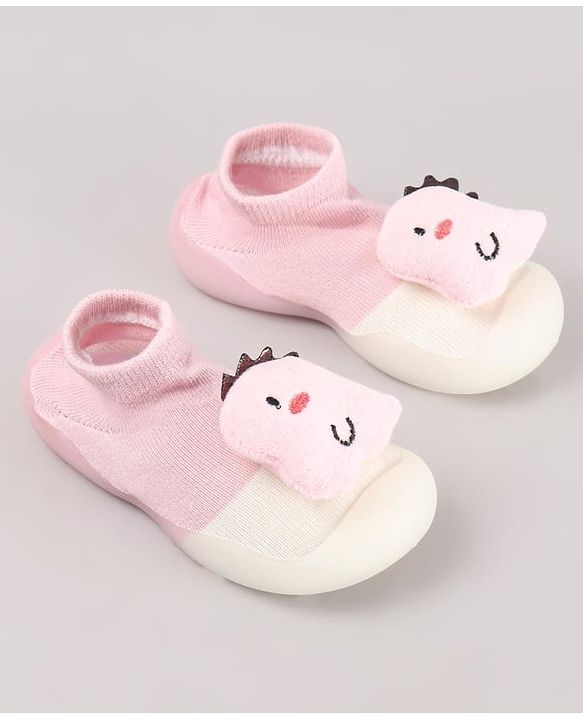 Cute Walk by Babyhug Dino Applique Slip On Sock Shoes - Pink