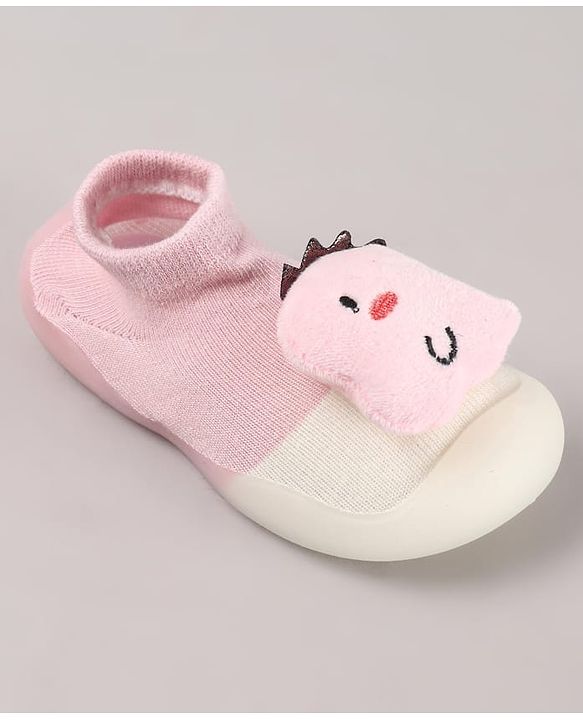 Cute Walk by Babyhug Dino Applique Slip On Sock Shoes - Pink